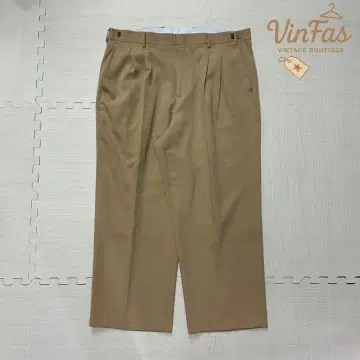vintage 베이지 슬랙스 하의 투 턱 와이드 팬츠