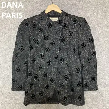 DANA PARIS 빈티지 테일러드 자켓, 블랙 실버 라메 자수