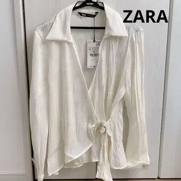 ZARA 새상품 긴팔 시어셔츠 V넥 화이트 정가 6590엔