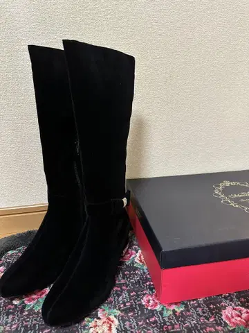 미셸 마카롱 블랙 벨로아 롱 부츠 미사용 새상품 초레어