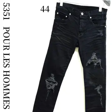 5351 POUR LES HOMMES 데미지 가공 블랙 데님 신규 택