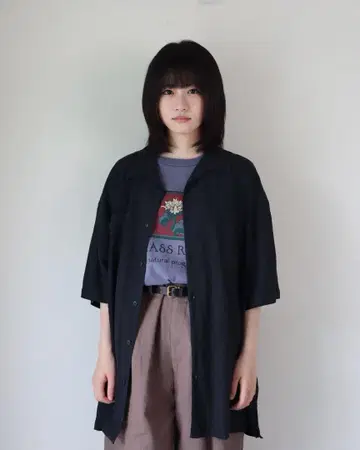 90년대 VISITOR 오픈 카라 실크 반팔 셔츠 블랙 블랙