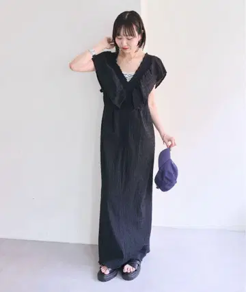 mystic 셔링 스퀘어 원피스 블랙 1 size