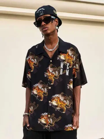 MR. ENJOY DA MONEY MEDM 알로하 셔츠 반팔 호랑이 무늬