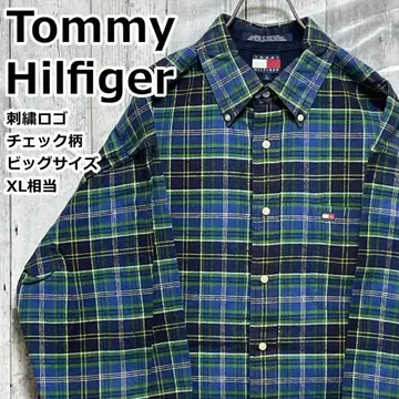 Tommy Hilfiger 긴팔 셔츠 체크 무늬 자수 로고 XL 90년대
