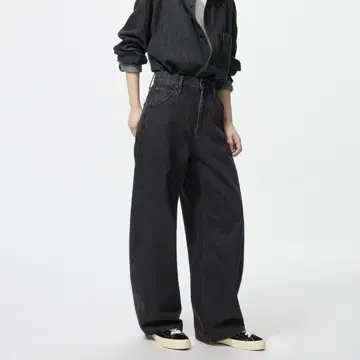 UNIQLO 유니클로 배기 커브 청바지 08 다크 그레이 25