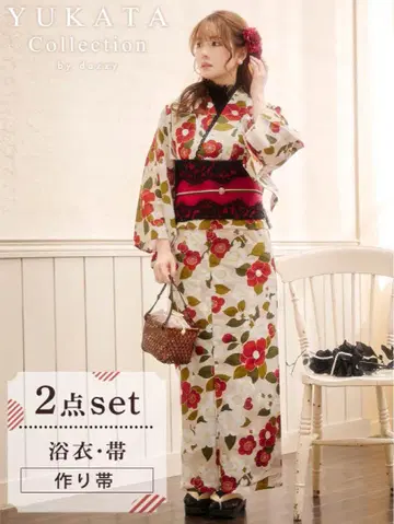 2점 SET! 레트로 모던 매화 & 동백 패턴 유카타