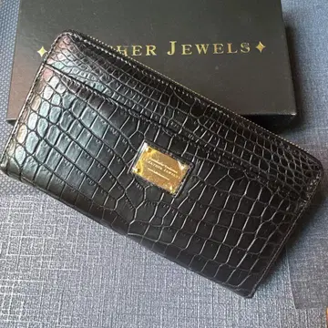 미사용품 LEATHER JEWELS 장지갑 가죽 지퍼 블랙