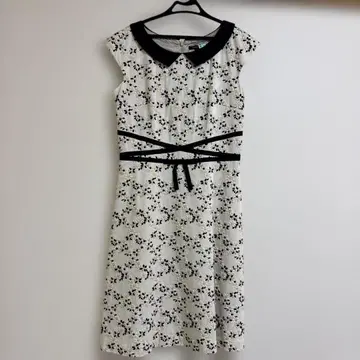 TOCCA 토카 꽃무늬 자수 원피스 면 베이지 카라 부착 리본 0