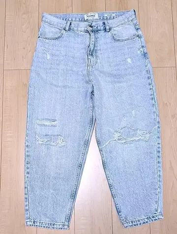 PULL&BEAR 벌룬 데님 루즈 아이스 블루 데미지 배럴