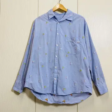 PAPAS 파파스 플래그 자수 코튼 긴팔 셔츠 L