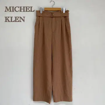 MICHEL KLEN ] 하이웨스트 와이드 팬츠 턱 벨트끈 폴리 38