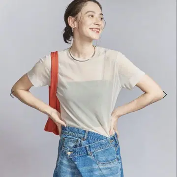 뷰티 앤 유스/폴리에스테르 튤 숏 슬리브 T셔츠