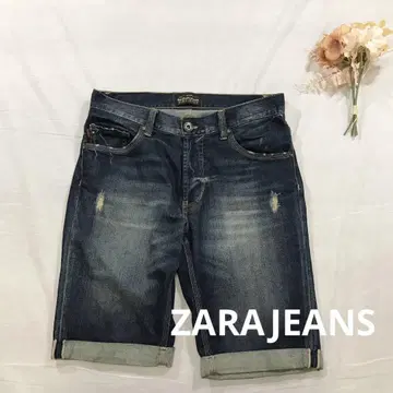 ZARA JEANS 자라 청바지 데미지 하프 데님 다크 블루 EUR 38