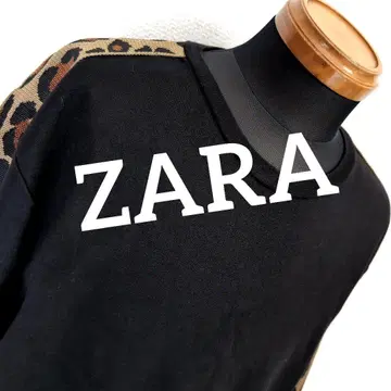 ek28 ZARA 블랙 레오파드 무늬 맨투맨 남성용 L