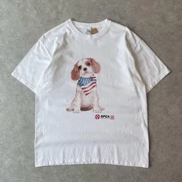 00년대 SPCA 강아지 성조기 애니멀 티셔츠 빈티지 구제 의류 동물