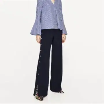 ZARA 자라 펄 장식 슬릿 팬츠 M 네이비