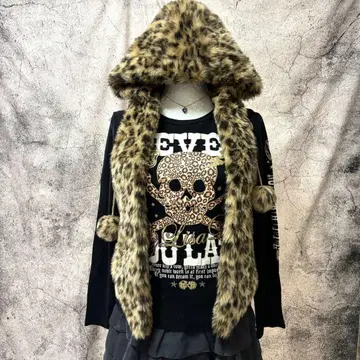 y2k 00s BIG 후디 베스트 인조 모피 폼폼 표범 무늬 숏 기장