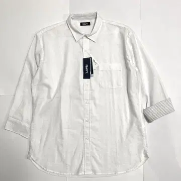 NAVY 린넨 7부 소매 셔츠 사이즈 L 화이트