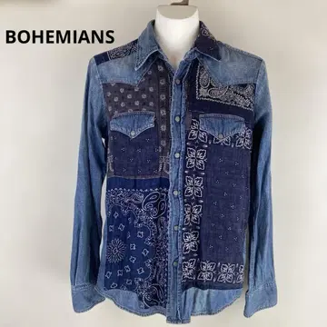 BOHEMIANS 절개 디자인 스냅 버튼 긴팔 셔츠 블루 디자이너