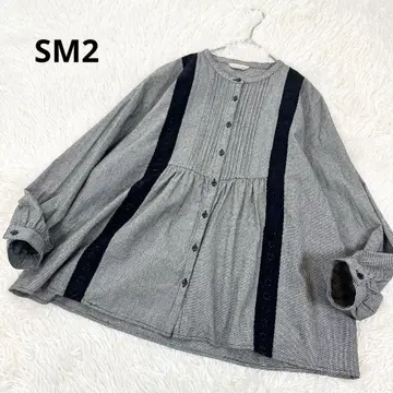 SM2 핀턱 자수 레이스 블라우스 밴드 카라 오버사이즈 개더