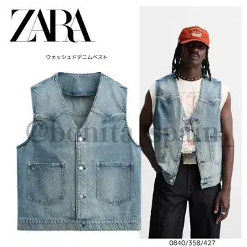 [ ZARA ] M 워시드 데님 베스트 미디엄 블루