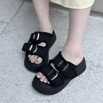 더블 버클 샌들 데님 통굽 샌들
