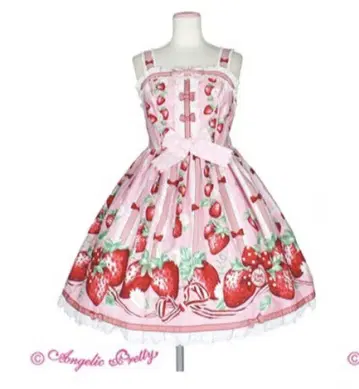 Angelic Pretty 갓 딴 딸기 오버롤 스커트