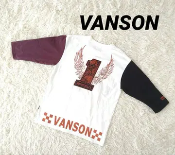 VANSON 7부 소매 (블랙/버건디) 와펜 로고 자수 티셔츠