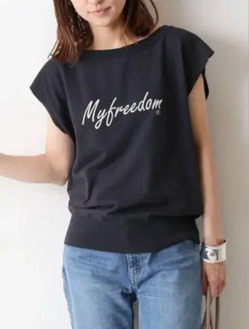 FRAMeWORK 미니 쭈리 프렌치 슬리브 스웨트 컷소 네이비