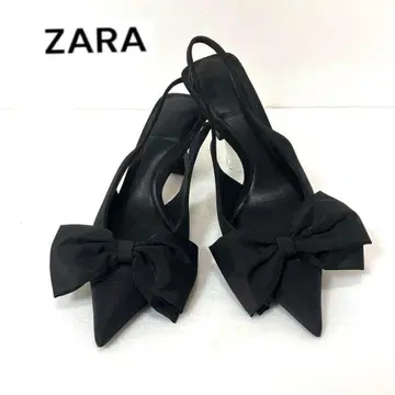 ZARA 자라 블랙 새틴 리본 포함 뮬 23cm