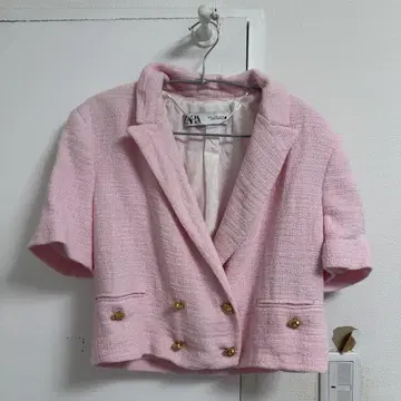 ZARA 핑크 트위드 더블 브레스트 자켓