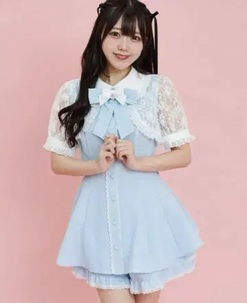 Secret Honey 버슬 라이크 셋업 반팔 스카이블루