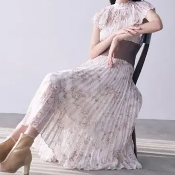 스나이델 허리 리브 프린트 롱 원피스 꽃무늬 봄/여름