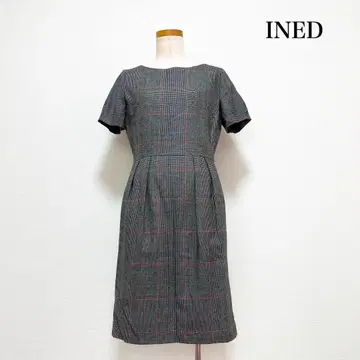 INED 이네드 무릎 기장 울 원피스 글렌체크 그레이 고급 일본제