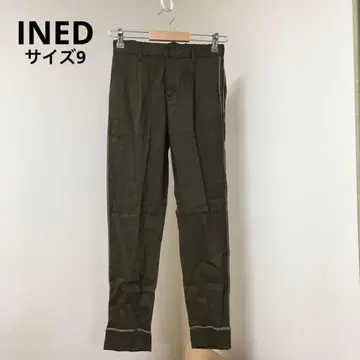 [INED/이네드] 테이퍼드 팬츠 린넨 카키 사이드라인 허리밴딩