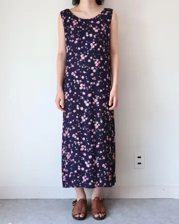90년대 R&K 꽃무늬 레이온 슬리브리스 원피스 빈티지 레트로