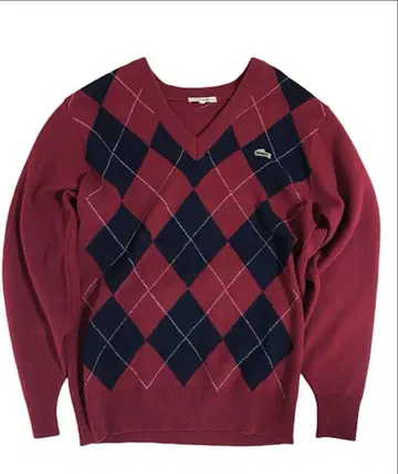 라코스테 LACOSTE 아가일 무늬 V넥 니트