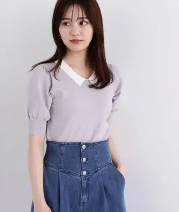 바이컬러 카라 부착 니트 프로포션 바디 드레싱