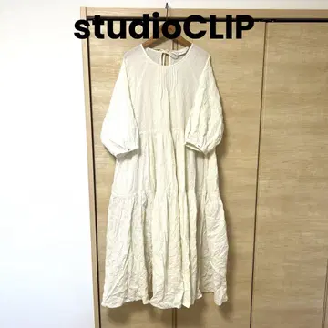 studioCLIP 아이보리 롱 원피스 티어드 2023