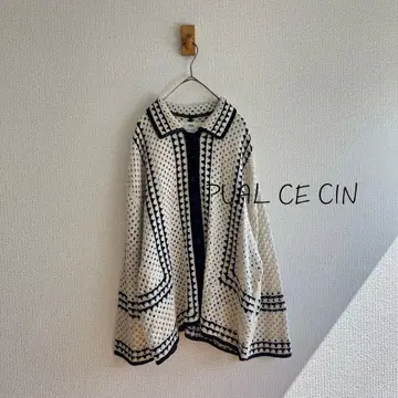 PUAL CE CIN 배색 열쇠 뜨개 스타일 카라 부착 가디건 K47