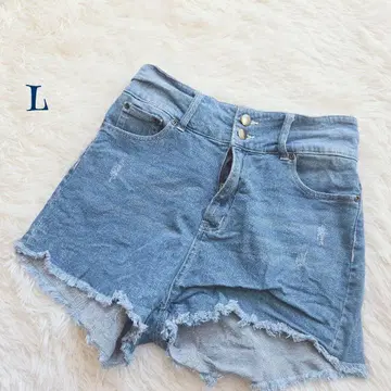 [빈티지] 리페어풍 데미지 가공 워싱 데님 숏팬츠 L 파랑