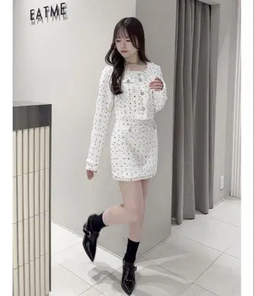 EATME 셋업 트위드 자켓 트위드 미니 스커트 화이트
