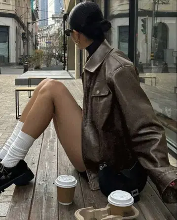 미사용 새상품 가죽 자켓 오버 유니섹스