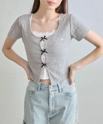 OLIVE des OLIVE 셔츠  리본 Tee 여성용 그레이