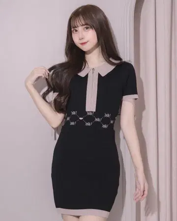 프론트 지퍼 모노그램 니트 원피스