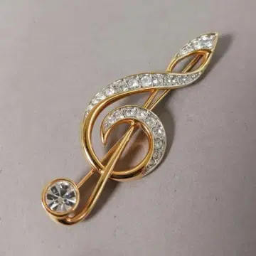 [새상품급] SWAROVSKI 스와로브스키 브로치 음표 높은음자리표 골드
