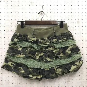 Y2K 해외 걸 구제 의류 카모 패턴 티어드 프릴 숏팬츠