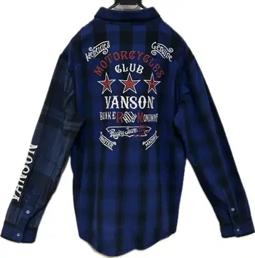VANSON 별 로고 자수 와펜 도킹 체크 플란넬 셔츠 L