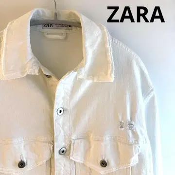 ZARA 데님 재킷 화이트 데미지 가공 자라 G재킷 블루종